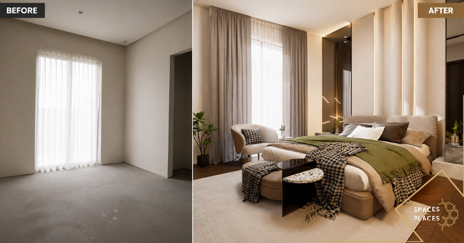 Before and after bedroom renovation and interior design in Lahore
