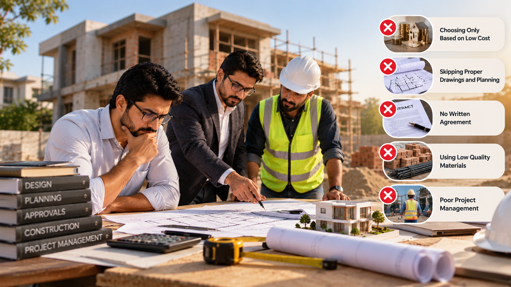 Construction contract, architectural plans and checklist for avoiding hiring mistakes