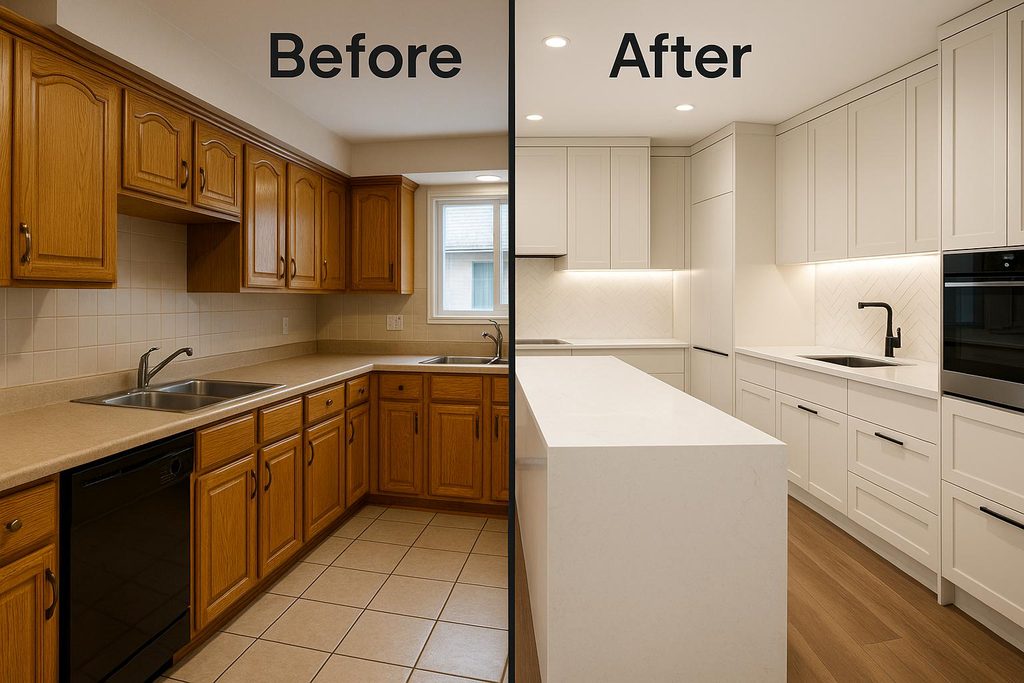 Kitchen renovation transforming an outdated kitchen into a modern functional space